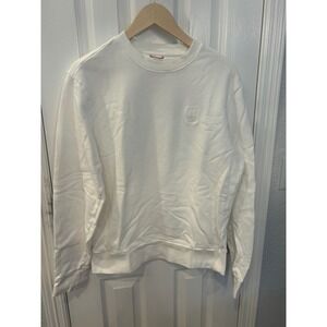 Topo Designs Mens White Organic Cotton Crewneck Sweatshirt‎ Size Small Logo